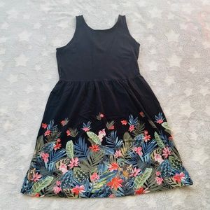 Black Floral Printed Jersey Fit & Flare V Back Dress by Old Navy (size: XL 14Y)